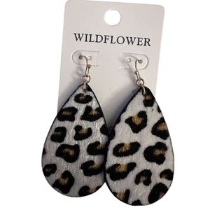 #617 Wildflowers Animal Print Teardrop Earrings with Animal Print Fur